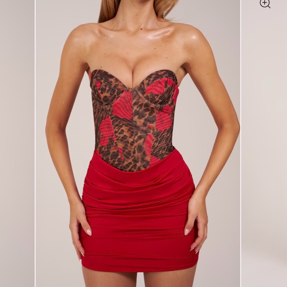 Oh Polly Red & Leopard Print Mini Dress